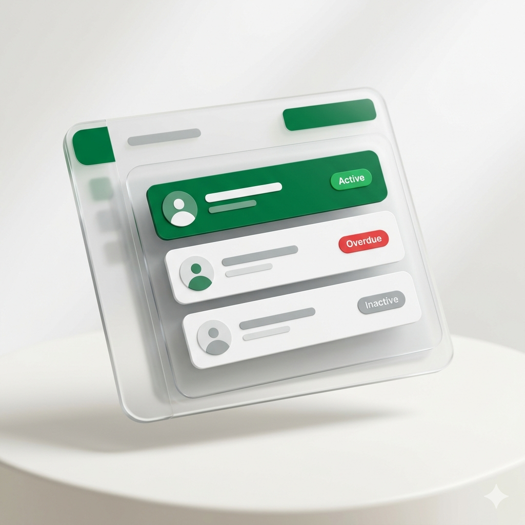 Interface de gestão de clientes do ProJuros com indicadores de status